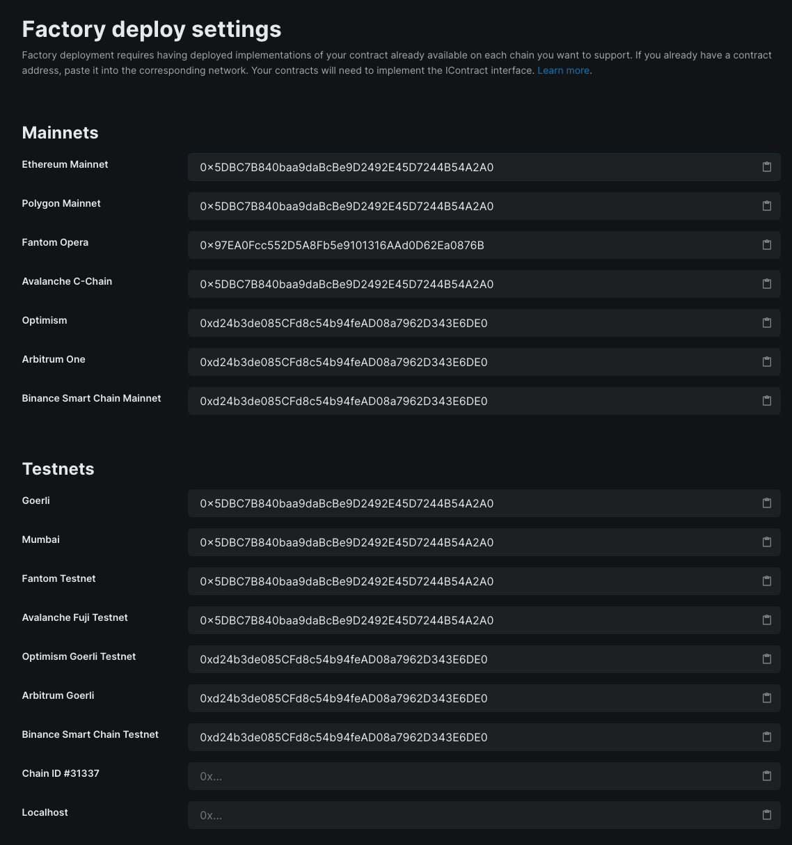 Factory Contract Address Form